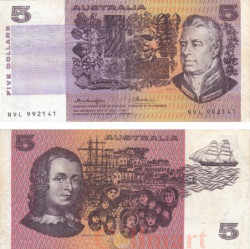 Бона. Австралия 5 долларов 1974-1991 год. Сэр Джозеф Бэнкс. (F+)