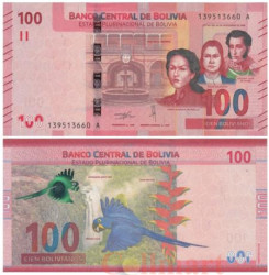 Бона. Боливия 100 боливиано 2019 год. Голубой попугай. (Пресс).