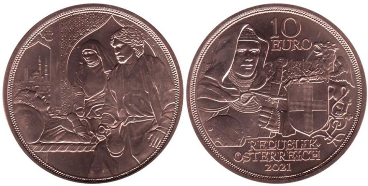  Австрия. 10 евро 2021 год. Рыцарские истории. Братство. 