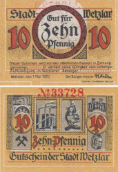 Бона. Германия. Вецлар 10 пфеннигов 1920 год. Нотгельд. (XF)