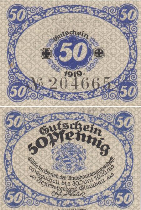  Бона. Германия. Глаухау 50 пфеннигов 1919 год. Нотгельд. (XF) 