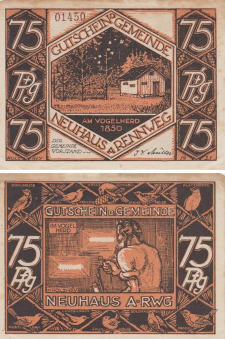  Бона. Германия. Нойхаус-ам-Реннвег 75 пфеннигов 1921 год. Нотгельд. (VF) 