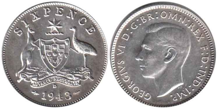  Австралия. 6 пенсов 1943 год. (D) 