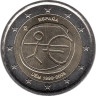  Испания. 2 евро 2009 год. 10 лет монетарной политики ЕС (EMU) и введения евро. 