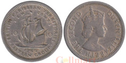 Восточные Карибы. 10 центов 1955 год. Галеон "Золотая лань".