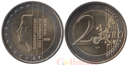 Нидерланды. 2 евро 2005 год. Портрет королевы Беатрикс в профиль.