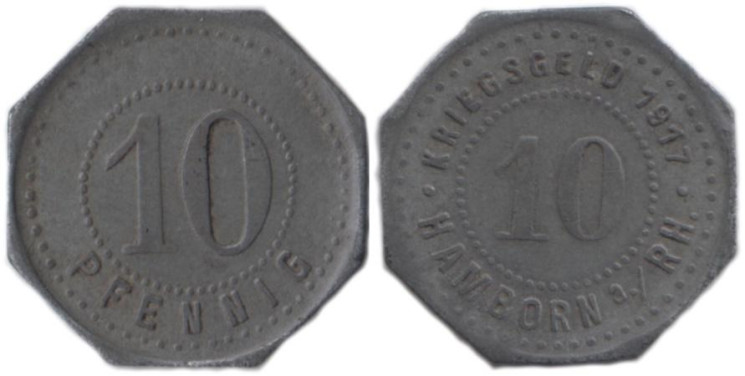  Германия. Хамборн. 10 пфеннигов 1917 год. Нотгельд. 
