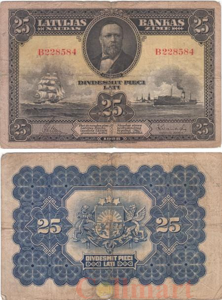  Бона. Латвия 25 латов 1928 год. Кришьянис Валдемарс. (F) 