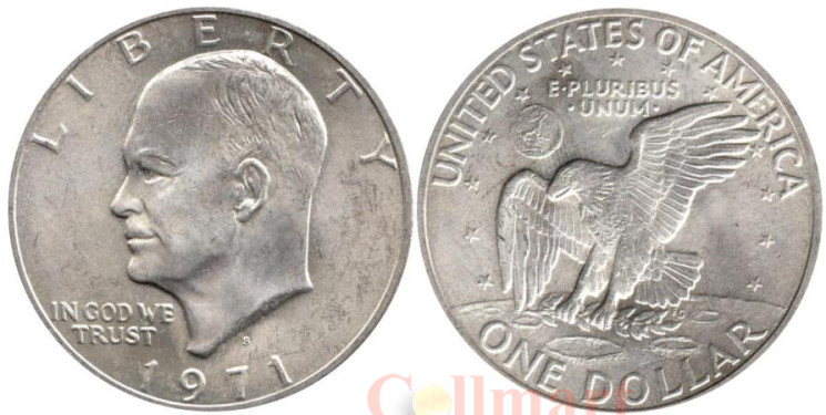  США. 1 доллар 1971 год. Эйзенхауэр, серебряный доллар. (S) 