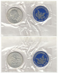 США. 1 доллар 1971 год. Эйзенхауэр. (S) (в запайке с жетоном)