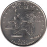  США. 25 центов 2001 год. Квотер штата Нью-Йорк. (D) 
