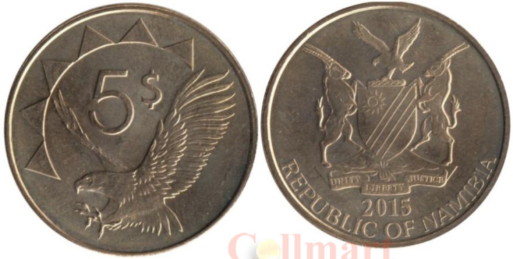  Намибия. 5 долларов 2015 год. Орлан-крикун. 