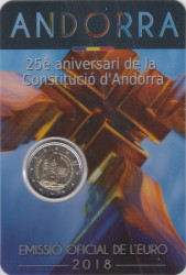 Андорра. 2 евро 2018 год. 25 лет Конституции Андорры.