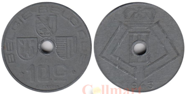  Бельгия. 10 сантимов 1943 год. BELGIE - BELGIQUE 