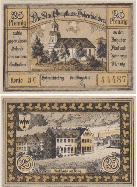  Бона. Германия (Польша). Гогенфридберг (Добромеж) 25 пфеннигов без года (серия 3 С). Нотгельд. (XF) 