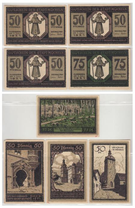  Набор банкнот. Германия. Мюхельн 50 и 75 пфеннигов 1921 год. Нотгельды, 4 штуки. (VF) 