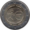  Кипр. 2 евро 2009 год. 10 лет монетарной политики ЕС (EMU) и введения евро. 