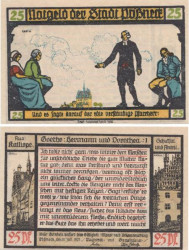 Бона. Германия. Пёснек 25 пфеннигов 1921 год. Серия - Гёте, выпуск 1. Нотгельд. (XF)