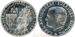 Швеция. 100 крон 1988 год. 350 лет Шведской колонии в Делавере. Парусник.
