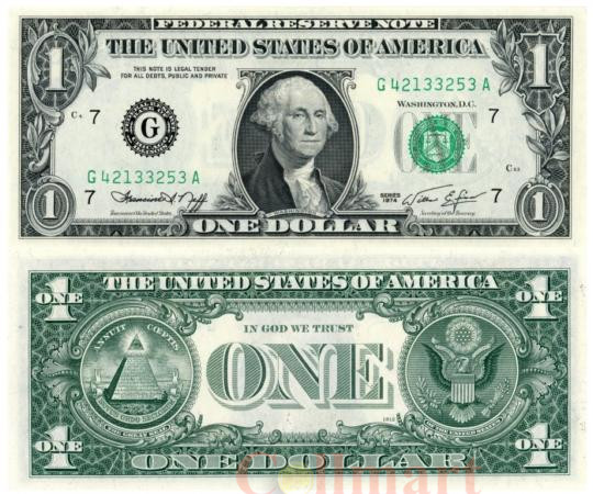  Бона. США 1 доллар 1974 год. Джордж Вашингтон. (Пресс) 