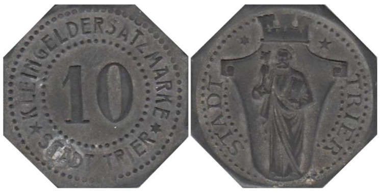  Германия. Трир. 10 пфеннигов 1917 год. Нотгельд, 8-угольник. 