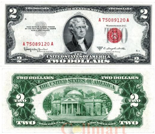  Бона. США 2 доллара 1953 год. Томас Джефферсон. (серия 1953C) (XF) 
