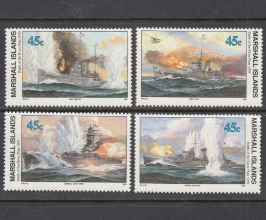  Набор марок. Маршалловы острова 1989 год. Битва за Ривер Плейт. (4 марки) 