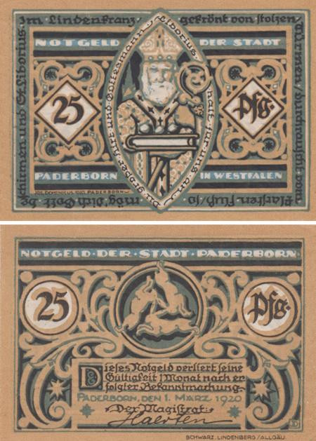  Бона. Германия. Падерборн 25 пфеннигов 1920 год. Нотгельд. (XF) 