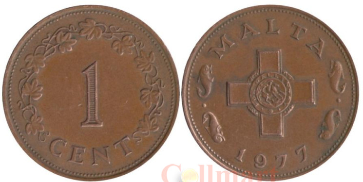  Мальта. 1 цент 1977 год. Георгиевский крест. 