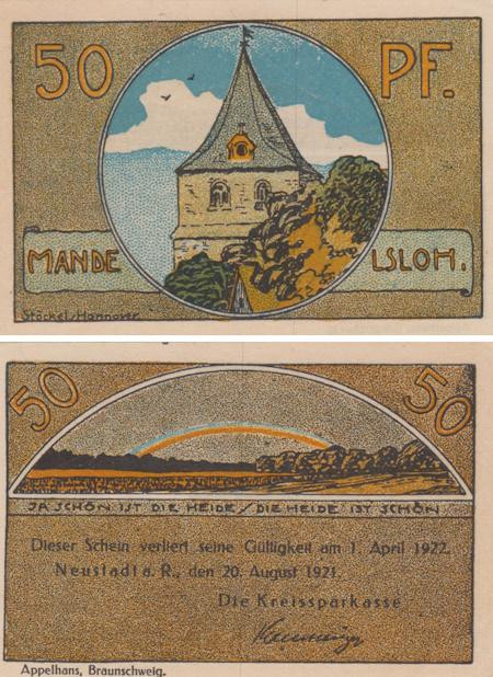  Бона. Германия. Нойштадт-ам-Рюбенберге 50 пфеннигов 1921 год. Нотгельд. (XF) 