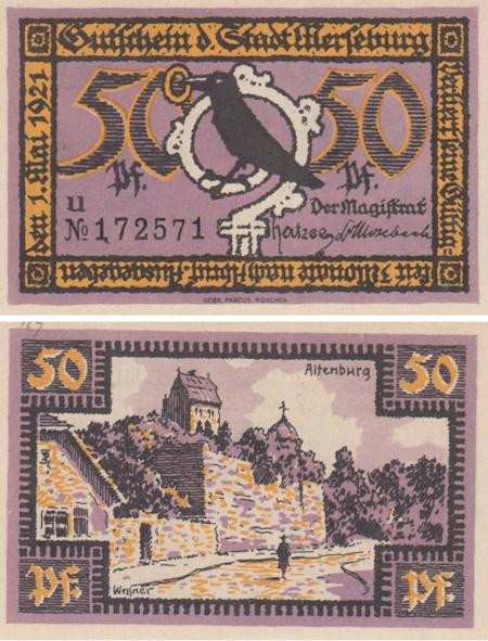  Бона. Германия. Мерзебург 50 пфеннигов 1921 год (серия u). Нотгельд. (XF) 