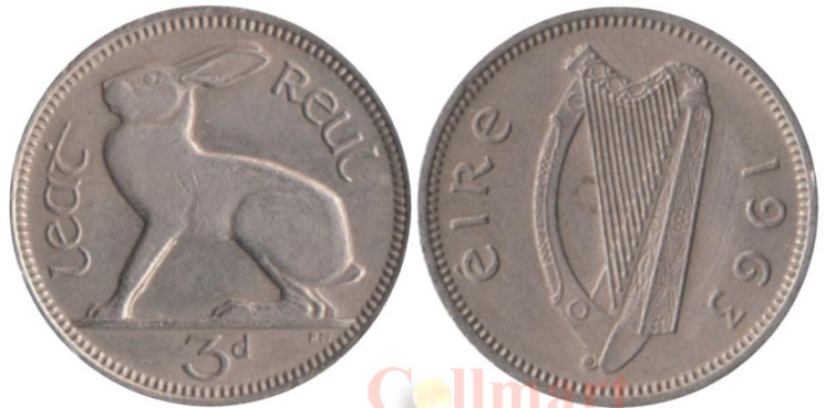  Ирландия. 3 пенса 1963 год. Заяц. 