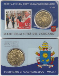 Ватикан. 50 евроцентов 2022 год. Монетная карта №40 - Понтификат папы Франциска MMXXII. (галерея марок)
