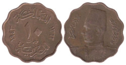 Египет. 10 мильемов 1943 год. Фарук I.