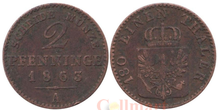  Пруссия. 2 пфеннига 1863 год. 