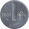  Италия. 1 лира 1987 год. Рог изобилия. Весы. 