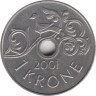  Норвегия. 1 крона 2001 год. Птица в винограднике. 