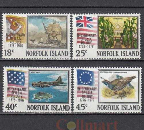  Набор марок. Остров Норфолк 1976 год. Двухсотлетие США. 4 июля 1776-1976. (4 марки) 
