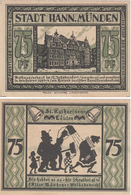  Бона. Германия. Мюнден 75 пфеннигов 1922 год. Чистилище. Нотгельд. (XF) 