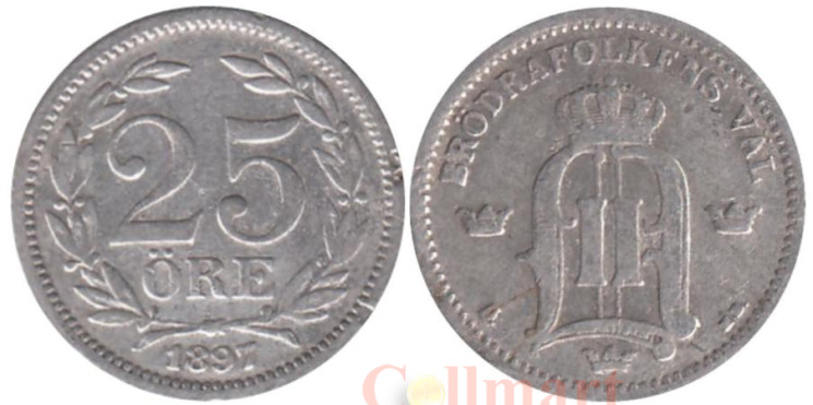  Швеция. 25 эре 1897 год. Король Оскар II. 