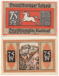 Бона. Германия. Брауншвейг 75 пфеннигов 1921 год. Улица и замок. Нотгельд. (VF)