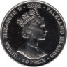 Фолклендские острова. 50 пенсов 2002 год. Золотой юбилей - Елизавета II на лошади. 