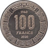  Республика Конго. 100 франков 2020 год. 60 лет независимости. Кабан. 