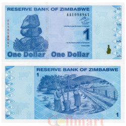 Бона. Зимбабве 1 доллар 2009 год. Деревня. (Пресс)