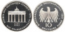  Германия (ФРГ). 10 марок 1991 год. 200 лет Бранденбургским Воротам. (Proof) 
