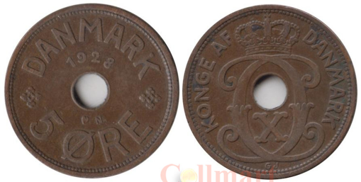  Дания. 5 эре 1928 год. Король Кристиан X. 