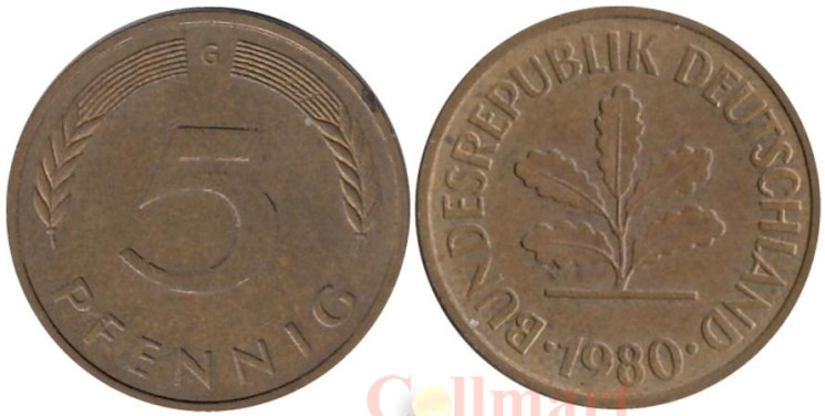  ФРГ. 5 пфеннигов 1980 год. (G) 