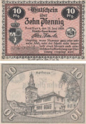 Бона. Германия. Треффурт 10 пфеннигов 1920 год. Нотгельд. (XF)