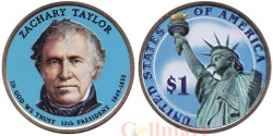 США. 1 доллар 2009 год. 12-й президент Закари Тейлор (1849-1850). цветное покрытие.