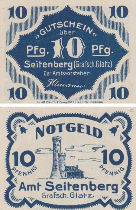  Бона. Германия (Польша). Зайтенберг (Строне-Слёнске) 10 пфеннигов без года. Нотгельд. (XF) 